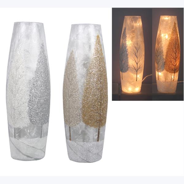 94123 LED Vase Lg. Frosted Glitter Tree